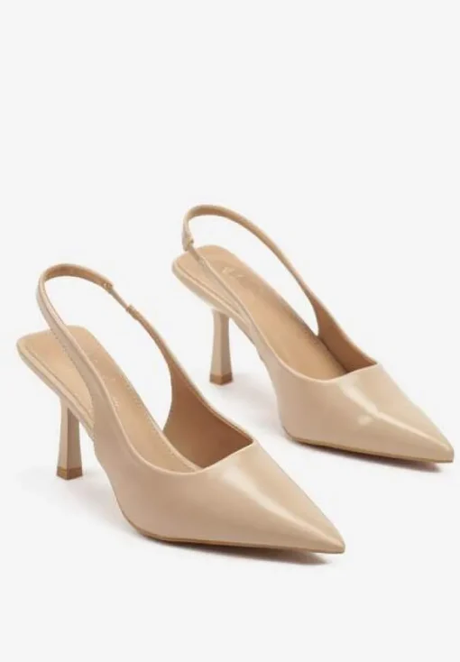 Beżowe Sandały na Szpilce Slingback Falithra