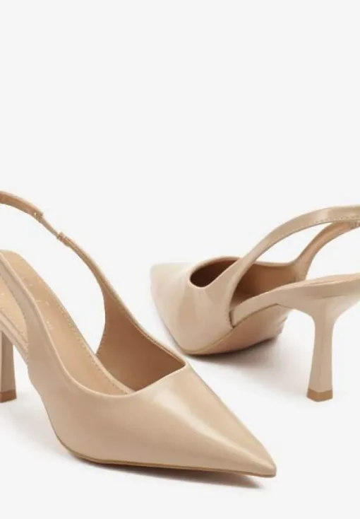 Beżowe Sandały na Szpilce Slingback Falithra