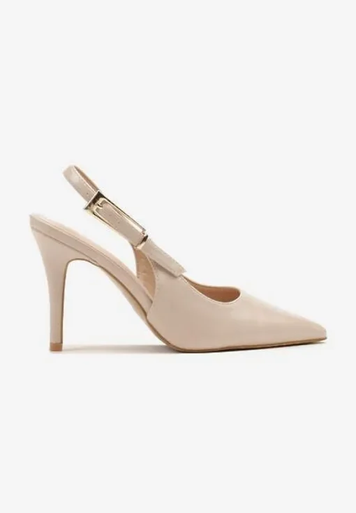 Beżowe Sandały na Szpilce Slingback ze Szpiczastym Noskiem Stellani
