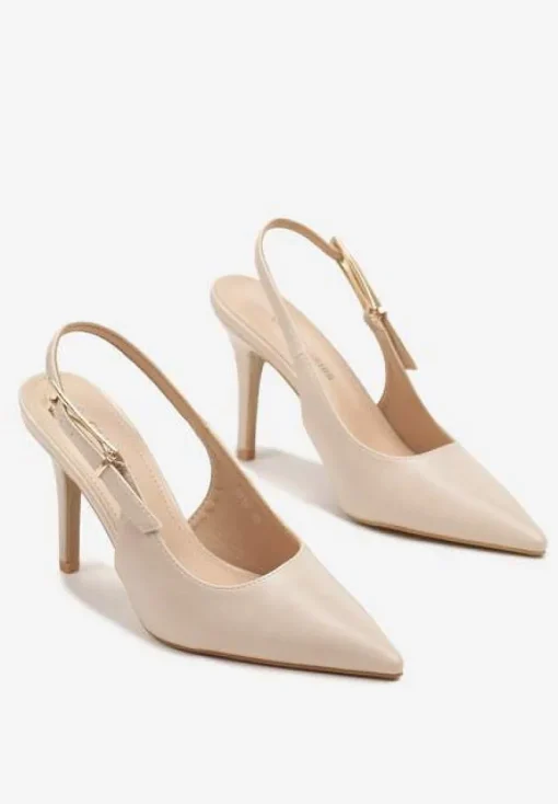 Beżowe Sandały na Szpilce Slingback ze Szpiczastym Noskiem Stellani