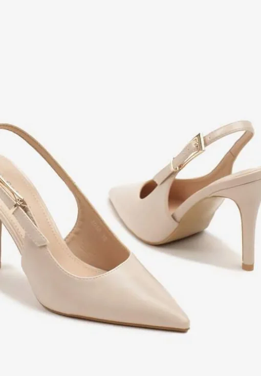 Beżowe Sandały na Szpilce Slingback ze Szpiczastym Noskiem Stellani
