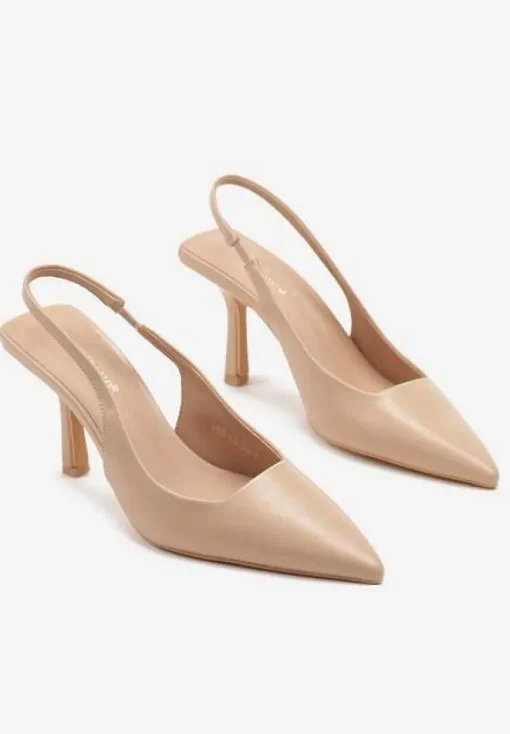 Beżowe Sandały na Szpilce Typu Slingback Worsedi
