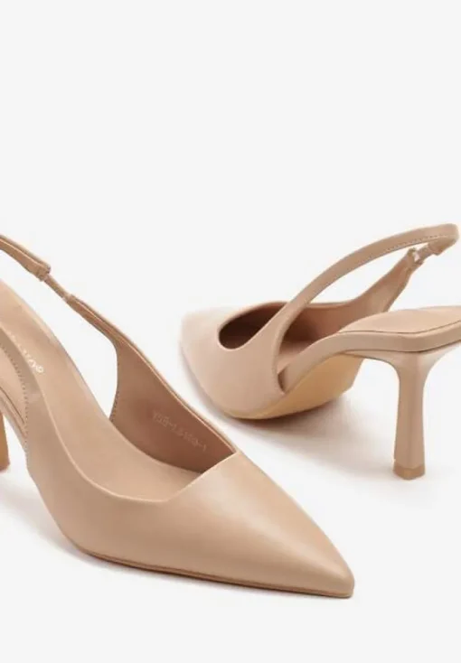 Beżowe Sandały na Szpilce Typu Slingback Worsedi