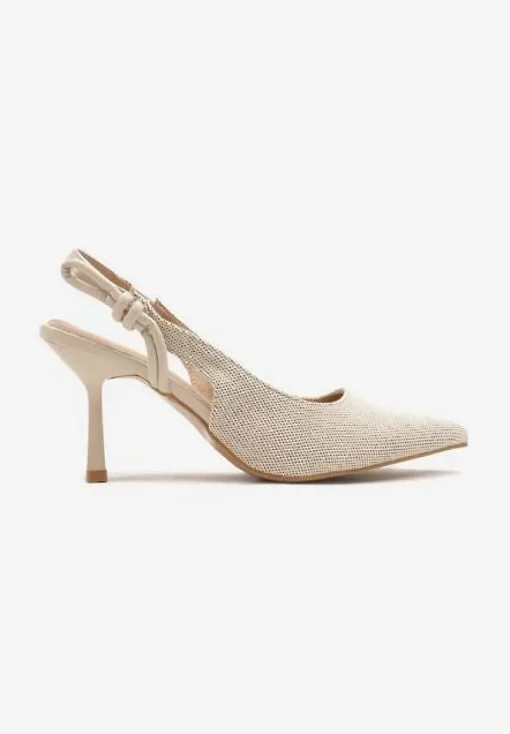 Beżowe Sandały na Szpilce Typu Slingback z Wiązaniem Elliranea