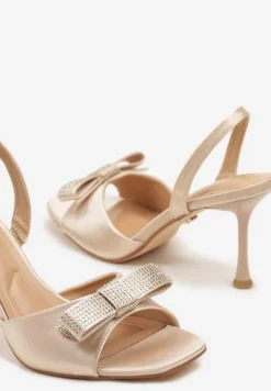 Beżowe Sandały na Szpilce Vices Ozdobione Cyrkoniami i Kokardą Lumissea