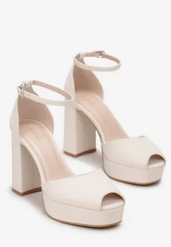 Beżowe Sandały Peep Toe Na Wysokim Słupku i Platformie Melanish