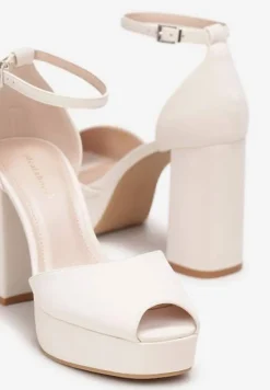 Beżowe Sandały Peep Toe Na Wysokim Słupku i Platformie Melanish