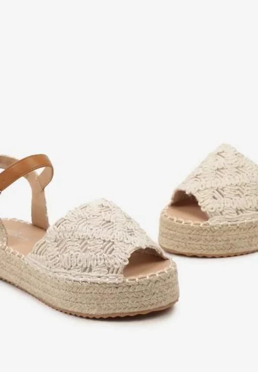 Beżowe Sandały Plecione w Stylu Espadryli na Platformie z Juty Garita