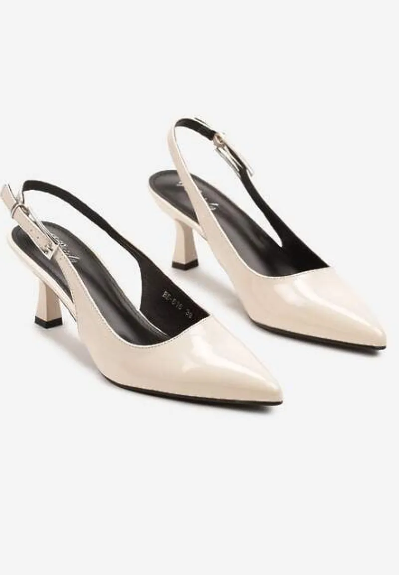 Beżowe Sandały Slingback na Kaczuszce z Lakierowanym Wykończeniem Annive