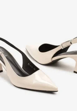 Beżowe Sandały Slingback na Kaczuszce z Lakierowanym Wykończeniem Annive