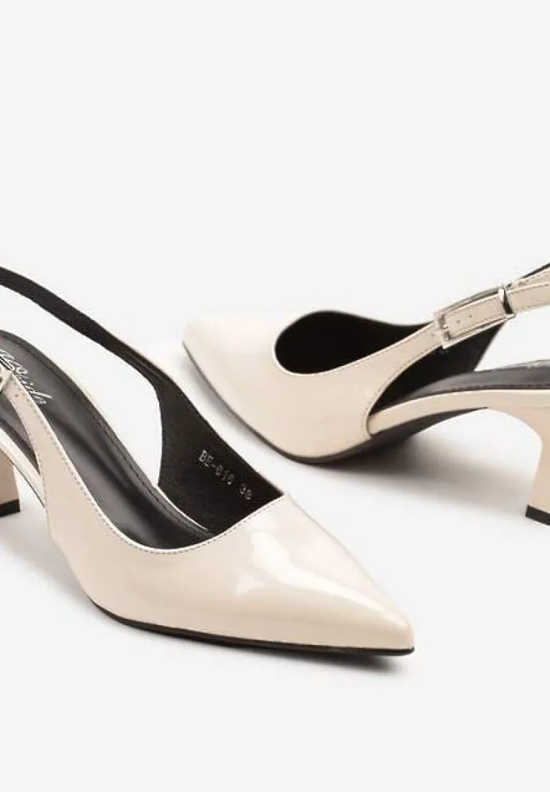 Beżowe Sandały Slingback na Kaczuszce z Lakierowanym Wykończeniem Annive