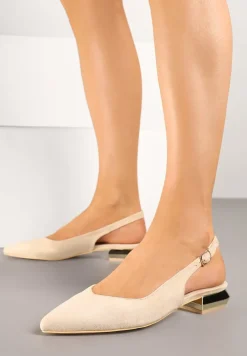 Beżowe Sandały Slingback Vices z Wkładką ze Skóry Naturalnej Galeresa