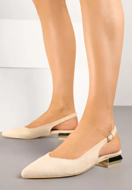 Beżowe Sandały Slingback Vices z Wkładką ze Skóry Naturalnej Galeresa