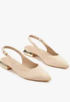 Beżowe Sandały Slingback Vices z Wkładką ze Skóry Naturalnej Galeresa