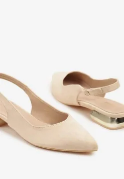 Beżowe Sandały Slingback Vices z Wkładką ze Skóry Naturalnej Galeresa