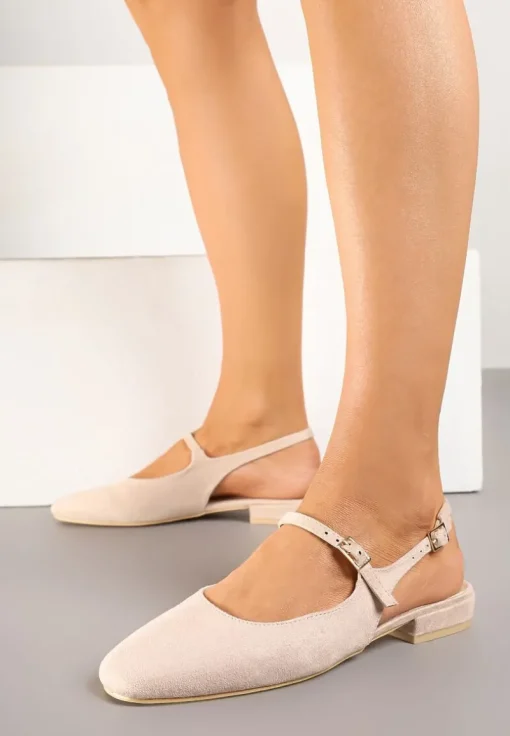 Beżowe Sandały Slingback Vices z Wkładką ze Skóry Naturalnej Sovritia