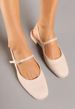 Beżowe Sandały Slingback Vices z Wkładką ze Skóry Naturalnej Sovritia