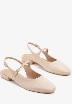 Beżowe Sandały Slingback Vices z Wkładką ze Skóry Naturalnej Sovritia