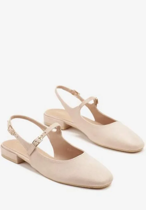 Beżowe Sandały Slingback Vices z Wkładką ze Skóry Naturalnej Sovritia