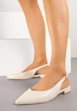 Beżowe Sandały Slingback Vices z Wkładką ze Skóry Naturalnej Lisanilis