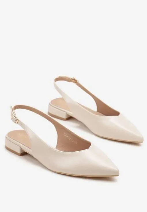 Beżowe Sandały Slingback Vices z Wkładką ze Skóry Naturalnej Lisanilis