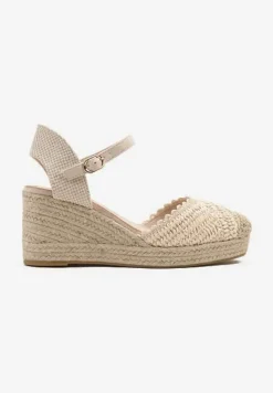 Beżowe Sandały Typu Espadryle na Koturnie z Plecionki Annivane