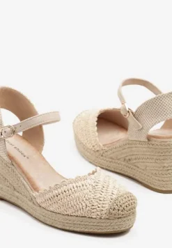Beżowe Sandały Typu Espadryle na Koturnie z Plecionki Annivane