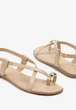 Beżowe Sandały Typu Japonki Vices z Metaliczną Ozdobną na Palcu Vevisa