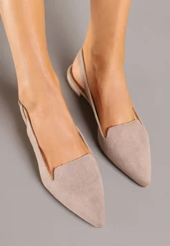 Beżowe Sandały Typu Slingback ze Skórzaną Wkładką Ozdobione Wycięciami Nurindra