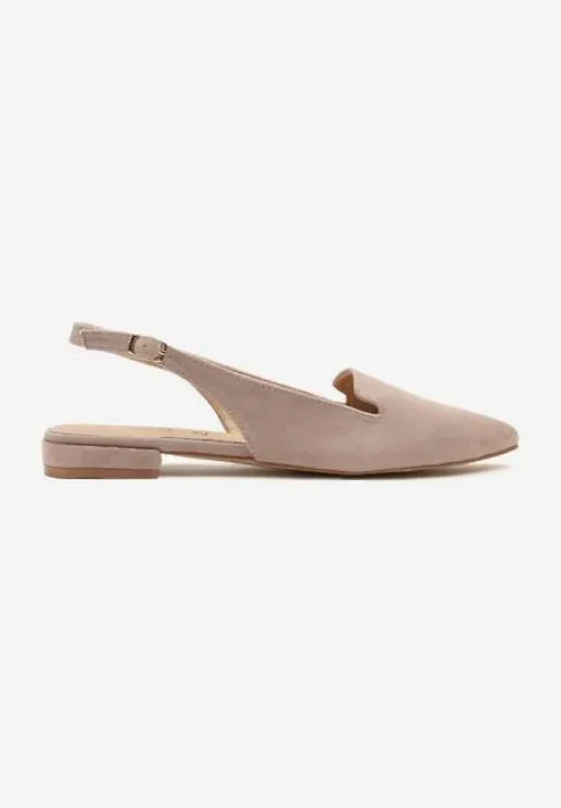Beżowe Sandały Typu Slingback ze Skórzaną Wkładką Ozdobione Wycięciami Nurindra