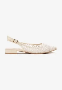Beżowe Sandały Typu Slingback z Szydełkowym Zdobieniem Neonessa