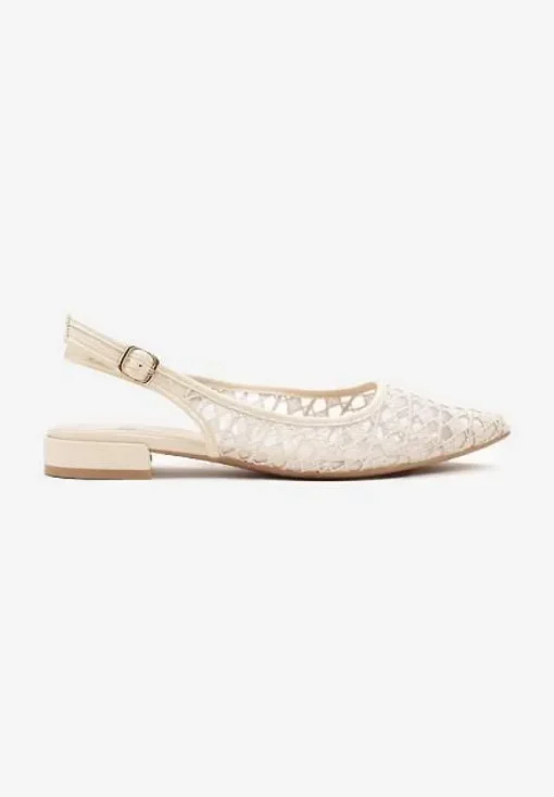 Beżowe Sandały Typu Slingback z Szydełkowym Zdobieniem Neonessa