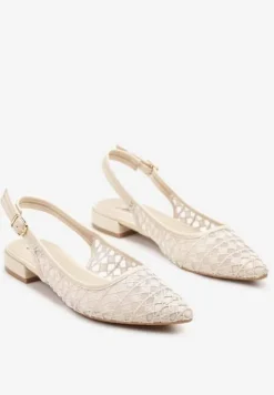 Beżowe Sandały Typu Slingback z Szydełkowym Zdobieniem Neonessa