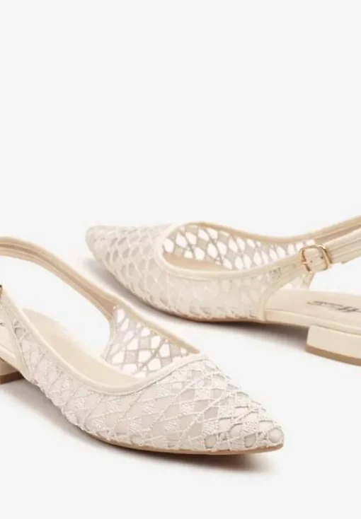 Beżowe Sandały Typu Slingback z Szydełkowym Zdobieniem Neonessa