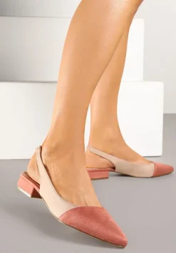 Beżowe Sandały Typu Slingback z Wkładką ze Skóry Naturalnej Galindena
