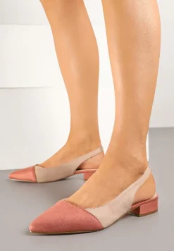 Beżowe Sandały Typu Slingback z Wkładką ze Skóry Naturalnej Galindena