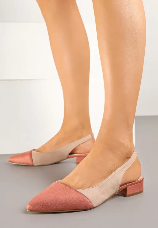 Beżowe Sandały Typu Slingback z Wkładką ze Skóry Naturalnej Galindena