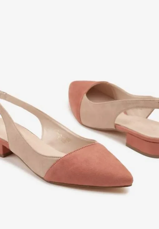 Beżowe Sandały Typu Slingback z Wkładką ze Skóry Naturalnej Galindena