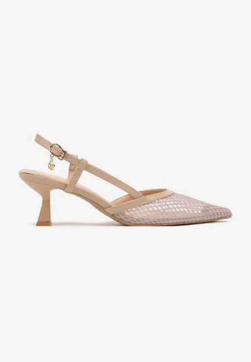 Beżowe Sandały Vices na Kaczuszce Slingback z Siateczkową Cholewką Lumevile