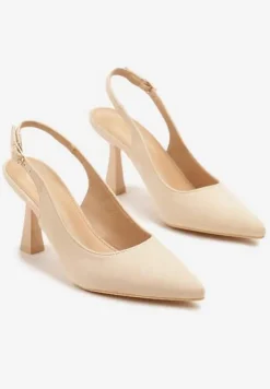 Beżowe Sandały Vices na Klepsydrze z Noskiem w Szpic i Odkrytą Piętą Masalle