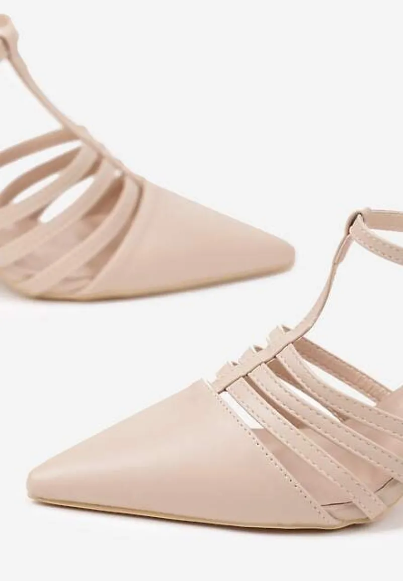 Beżowe Sandały Vices na Obcasie Typu Szpilka Tirenella