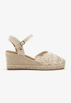 Beżowe Sandały Vices na Plecionym Koturnie w Stylu Boho Lisalia