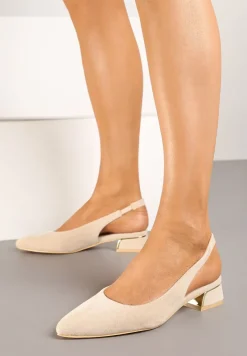 Beżowe Sandały Vices na Stożku z Wkładką ze Skóry Naturalnej Bez Pięty Selenis