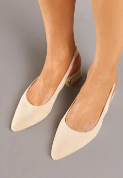 Beżowe Sandały Vices na Stożku z Wkładką ze Skóry Naturalnej Bez Pięty Selenis