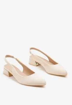 Beżowe Sandały Vices na Stożku z Wkładką ze Skóry Naturalnej Bez Pięty Selenis