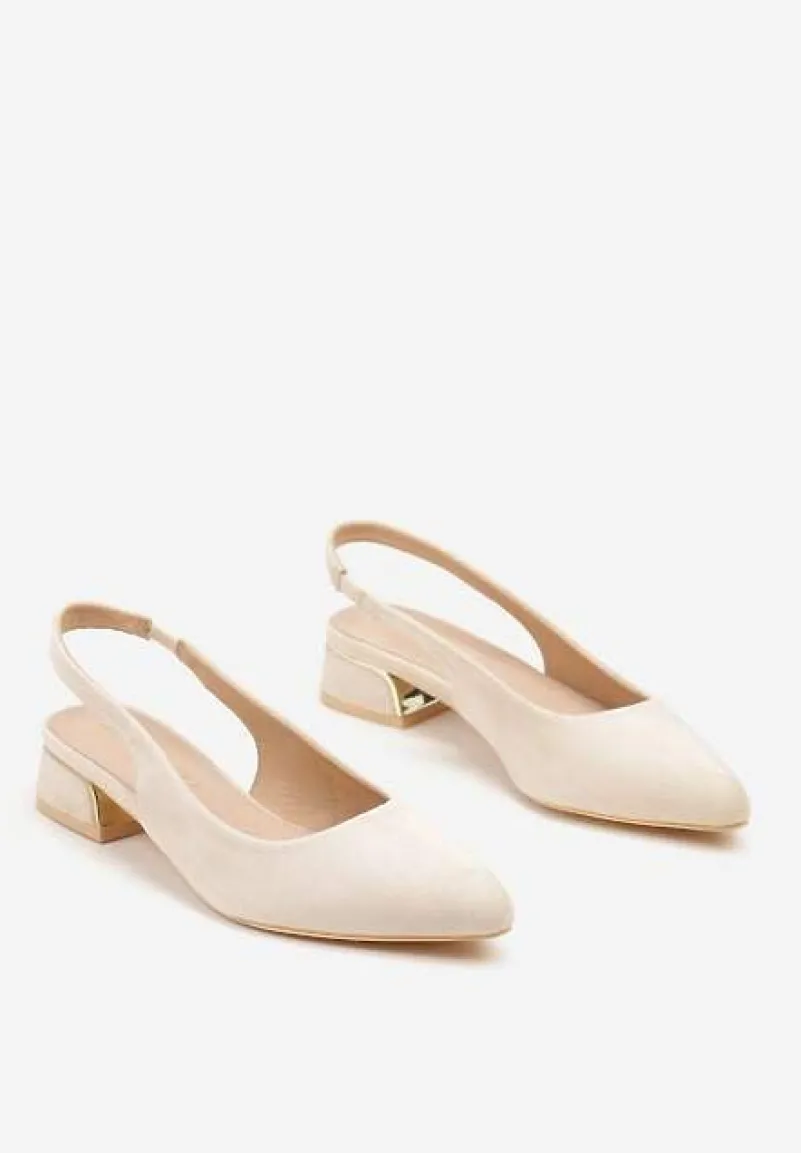 Beżowe Sandały Vices na Stożku z Wkładką ze Skóry Naturalnej Bez Pięty Selenis