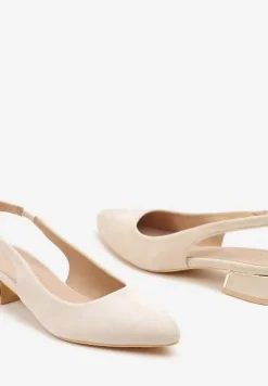 Beżowe Sandały Vices na Stożku z Wkładką ze Skóry Naturalnej Bez Pięty Selenis