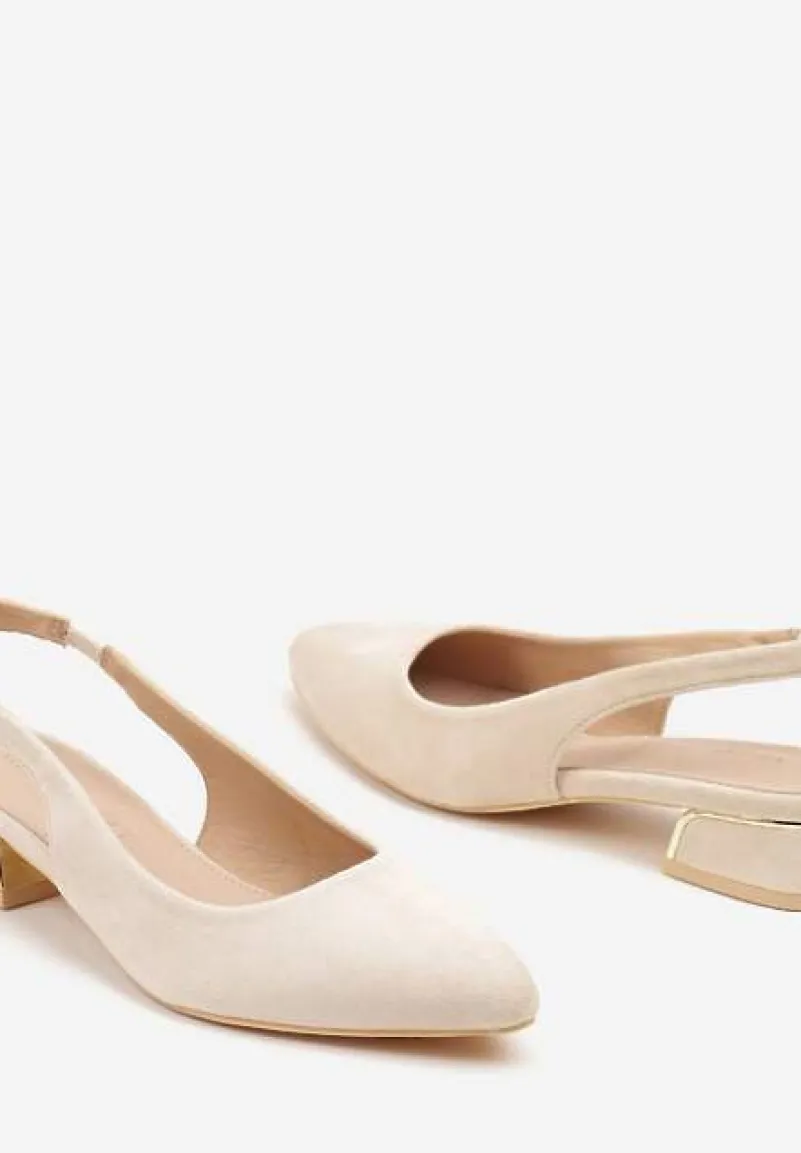 Beżowe Sandały Vices na Stożku z Wkładką ze Skóry Naturalnej Bez Pięty Selenis