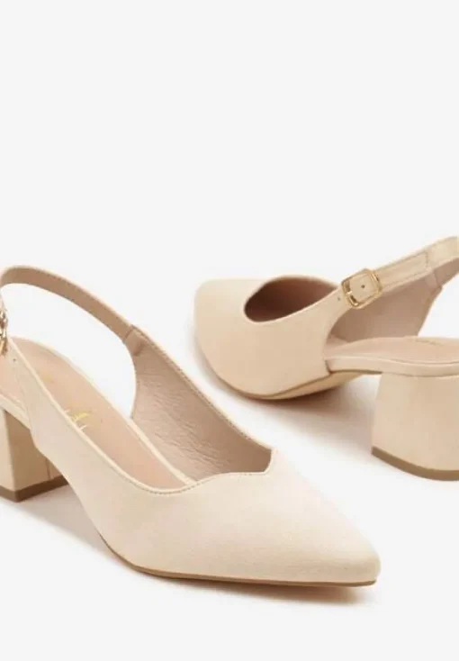 Beżowe Sandały Vices na Słupku Slingback ze Skórzaną Wkładką Ciaravien