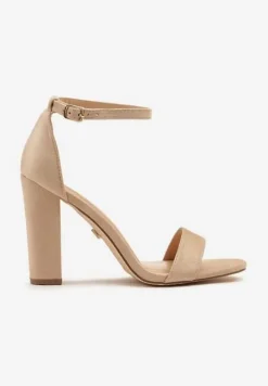 Beżowe Sandały Vices na Słupku w Klasycznym Stylu Feve